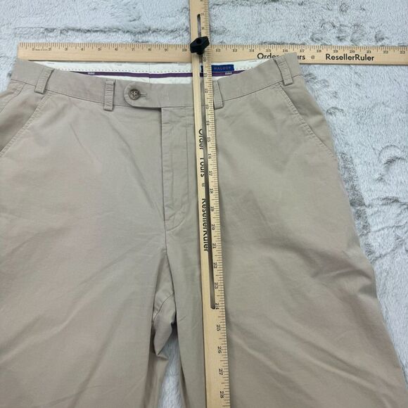 Hiltl Trouser Pants Mens 34x38 Beige Sam Malouf Flat Front Straight Leg Preppy - Picture 7 of 8